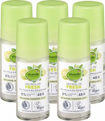 Produktbild von 5 x  alverde Naturkosmetik - Deo Roll On Deodorant Fresh Minze & Bergamotte (5 x 50 ml)