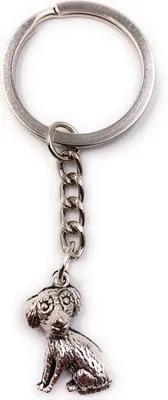Produktbild von Onwomania Schlüsselanhänger Keychain Silber Metall niedlicher Hund sitzend flauschig Fell