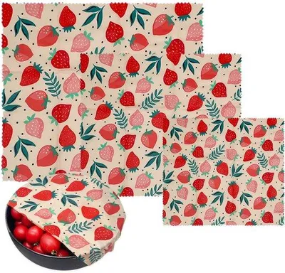 Image de Kits de toiles cirées réutilisables, 3 tailles, pour les aliments, le fromage, le pain