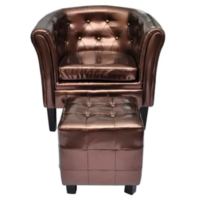 Image de The Living Store Fauteuil club avec repose-pieds Marron Similicuir
