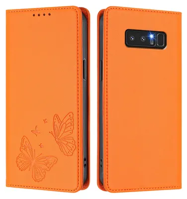Produktbild von Lederhülle für Samsung Galaxy Note 8, Schmetterling Prägung Leder Brieftasche Schutzhülle mit Ständer Orange