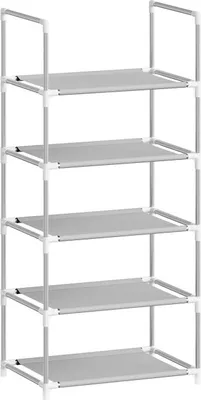 Produktbild von WOLTU Schuhregal mit 5 Ablagen, Schuhständer Metallgestell, 41x28x89 cm : Grau Farbe: Grau