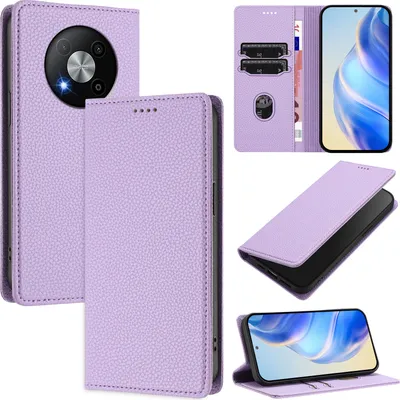 Obrázek produktu pro Kožené pouzdro pro ZTE Blade A73 5G, Litschi kůže, peněženkové pouzdro s přihrádkami na karty a stojánkem Fialový