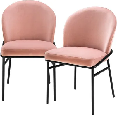 Produktbild von Casa Padrino Luxus Esszimmerstühle Rosa / Schwarz 49 x 56 x H. 82 cm - Küchenstühle mit edlem Samtstoff - Esszimmer Set