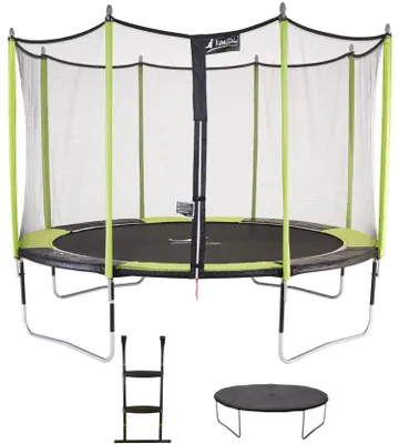Produktbild von Gartentrampolin Ø 360cm + Netz + Leiter + Abdeckung - JUMPI 360 – Schwarz/Grün