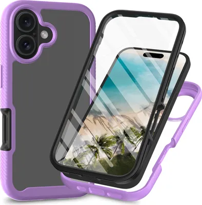 Produktbild von iPhone 16 Plus Hülle, Bumper mit Eingebautem Displayschutz Komplettschutz Schutzhülle für iPhone 16 Plus Lila