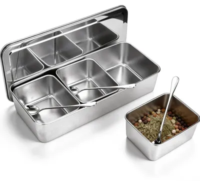 Produktbild von Gewürzbehälter mit 3 Gittern, Edelstahl, mit Löffel und Deckel
