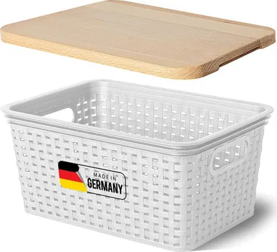 Novaliv Set 6 Scatole In Plastica Con Coperchio In Legno - 5L, Design Rattan, Impilabili, Per Alimenti, Made In Germany - 2