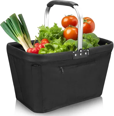 Produktbild von Faltbarer Einkaufskorb 30 Liter, Oxford-Gewebe und Aluminium, für Einkäufe, 42 x 29 x 25 cm