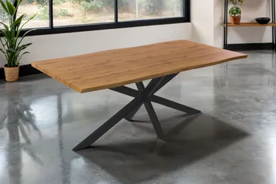 Produktbild von Esstisch 200x100 cm Baumkante Holz Wildeiche-Optik Spider-Gestell Metall schwarz JOSY