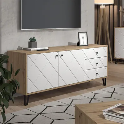 Obrázek produktu pro Nízký nábytek pod televizi Vicco Nizza Řemeslný dub 150.2 x 60.2 cm se 3 zásuvkami a 2 dvířky, Model 57495