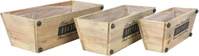 Image de Caisses en bois décoratives Lot de 3 bacs à fleurs Sweet Home Pot de fleurs Décoration de table Feuille à planter