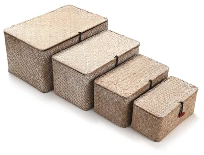 Immagine prodotto di Elzusha - Set di 4 cesti in vimini con coperchio