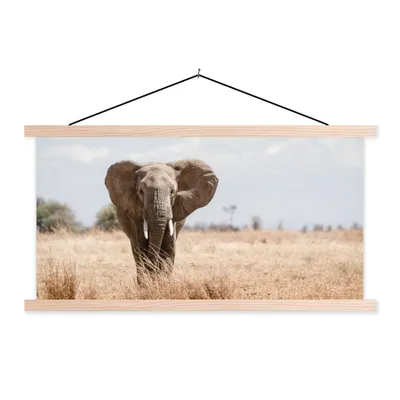 Produktbild von MuchoWow® Textilposter Elefant - Natur - Tiere - Porträt 120x60 cm mit holzfarbenen Rahmen - Klemmleiste
