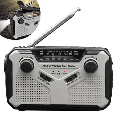 Produktbild von Solar radio Solar Kurbelradio mit LED-Taschenlampe Notfallradio AM/FM Wetter 2500mAh Akku Handkurbel-Dynamo Powerbank für Smartphone grau