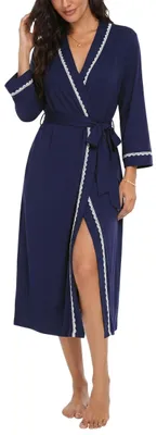 Imagen del producto de Batas de algodón lisas para mujer, color azul