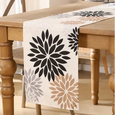Obrázok produktu pre Obrus na stôl s kvetinovým vzorom, hnedý a čierny, 33x183 cm, polyester
