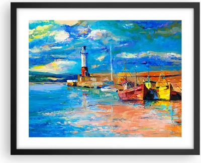 Produktbild von Gerahmtes Poster - Schwarzer Rahmen - Leuchtturm Meer - 50x40 cm - Wand Bild - Wanddeko - Wandbilder - Kunstposter - Wandposter - Bilderrahmen - Bilder - Kunstdruck - Wandbild - P2BAA50x40-3693