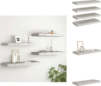 Immagine prodotto di vidaXL Mensole galleggianti 4 pz. Grigio cemento 60x23,5x3,8 cm MDF - Mensole da parete