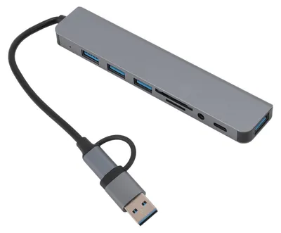 Image de Hub USB-C 8-en-1 avec lecteur de cartes multifonction et station d'accueil USB 3.0 pour téléphone et tablette