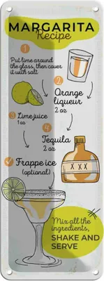 Produktbild von vianmo Blechschild 27x10 cm Margarita Recipe orange lime