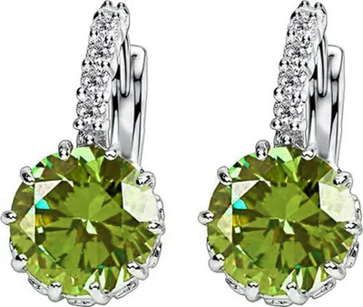 Produktbild von Damen-Ohrringe mit rundem Zirkonia und eingelegtem Huggie-Creolen, Piercing-Schmuck, Geschenk-Hellgrün