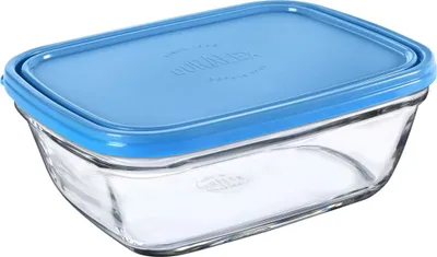 Produktbild von Duralex Freshbox| Rechteckiger Lebensmittelbehälter mit blauem Kunststoffdeckel, 1,65 l, 1 Stück, graffitibeständiges Glas, mikrowellen- und spülmaschinenfest,  France