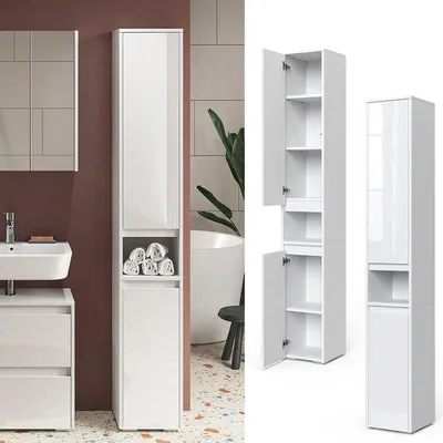 Productafbeelding van Moderne hoge badkamerkast met open vakken en deuren - 30,2 x 191,5 cm