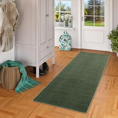 Produktbild von Velours Läufer Teppich Joy Meliert Grün, Größe:80x320 cm