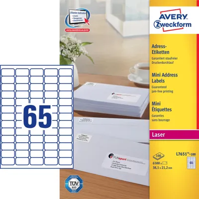 Produktbild von AVERY Zweckform QuickPEEL Adress Etiketten 38,1 x 21,2 mm weiß 6.500 Etiketten