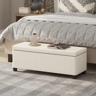 Produktbild von Aufbewahrungsbank mit Cordbezug und Stahlrahmen, 112x42x40 cm, 84 L, Beige