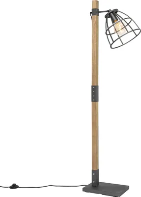 Produktbild von QAZQA - Industrie I Vintage I Industrie I Vintage I Stehlampe dunkelgrau mit Holz - Arthur I Wohnzimmer I Schlafzimmer - Länglich - LED geeignet E27