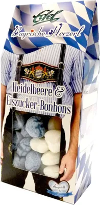 Produktbild von Edel Herzbonbons Lederhose weiße und blaue in einer Giebelbox 150g