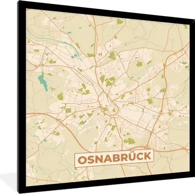 Produktbild von MuchoWow® Gerahmtes Poster Karte - Osnabrück - Karte - Stadtplan - Vintage 40x40 cm - Poster mit Schwarzem Bilderrahmen Wandposter Rahmen Foto Bilder - Mit Rahmen - Wanddekoration Schlafzimmer
