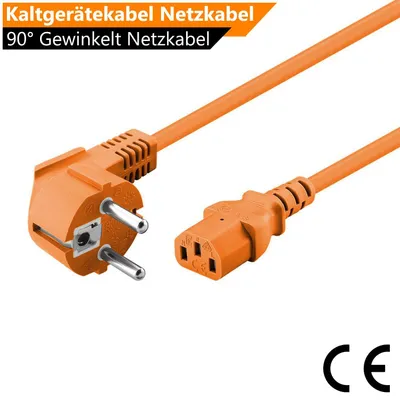 Produktbild von ORSEM 5m Kaltgerätekabel Netzkabel Stromkabel Schutzkontakt F (CEE 7/4) 90° Winkelt auf Kaltgerätekupplung C13 Buchse PC Computer Monitor Orange
