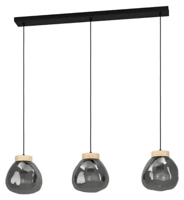 Productafbeelding van 3-lichts hanglamp Magacela hout met smoke glas