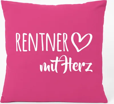 Produktbild von Huuraa Kissen Rentner mit Herz 40x40cm mit Füllung Fuchsia Baumwolle Dekokissen Geschenkidee