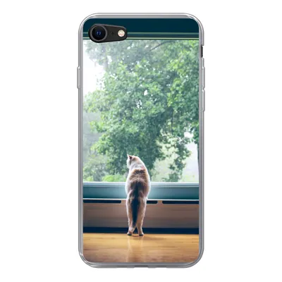 Produktbild von MuchoWow® Handyhülle Schutzhülle Hülle für iPhone 8 Katze - Fenster - Pflanzen Silikon Softcase Handy Hülle - Schutzhaube