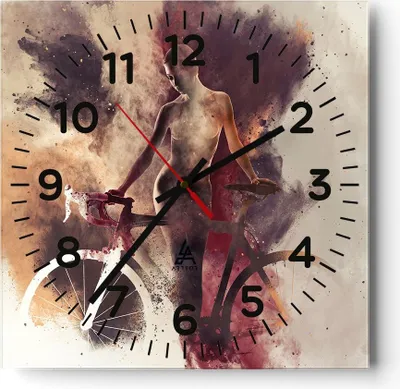 Produktbild von Wanduhr - Quadrat - Glasuhr - Körper Mädchen Fahrrad Illustration - 40x40cm - Schleichendes Uhrwerk - Lautlos - zum Aufhängen bereit - Dekoration Modern - Wanddekoration aus Glas - C4AC40x40-3136