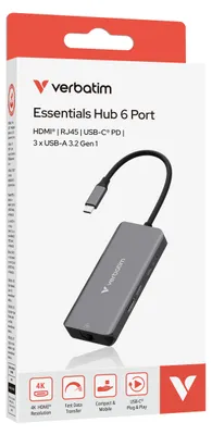 Obrázek produktu pro Verbatim 32157, USB 3.2 Gen 1 (3.1 Gen 1) Type-C, HDMI, RJ-45, USB 3.2 Gen 1 (3.1 Gen 1) Type-A, USB 3.2 Gen 1 (3.1 Gen 1) Type-C, 5000 Mbit/s, 3840 x 2160, 3840 x 2160 px, Šedá