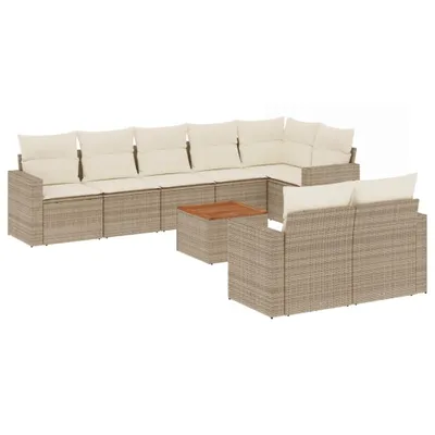 Produktbild von 9-tlg. Garten-Sofagarnitur mit Kissen Beige Poly Rattan