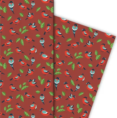 Produktbild von Niedliches Weihnachts Geschenkpapier mit Vögeln, rot - G4821, 32 x 48cm