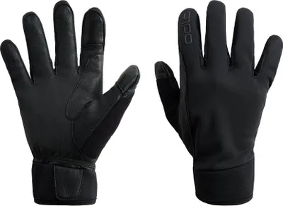 Schwarze Odlo Nordic Light Handschuhe mit glatter Oberseite und verstärkter Handinnenfläche aus Leder oder Kunstleder