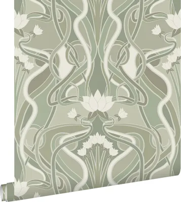 Immagine prodotto di ESTAhome carta da parati fiori vintage in stile art nouveau verde grigiastro chiaro 50 x 900 cm