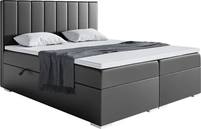 Produktbild von MEBLINI Boxspringbett mit Bettkasten - Gepolstert Doppelbett mit Matratze und Topper - Polsterbett mit Stauraum - Bett mit Kopfteil - Stauraumbett - PURO - 140x200 - H4/Schwarz Kunstleder
