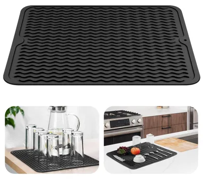 Immagine prodotto di Tappetino scolapiatti in silicone - 30 x 40 cm - Nero - Tappetino asciugatura resistente al calore