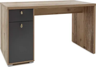 Image de Bureau Moleskin 130 cm avec 1 porte et 1 tiroir - anthracite/style ancien