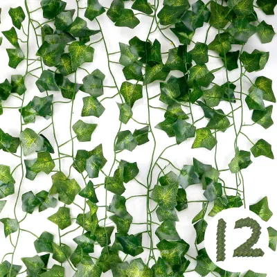 Image de Guirlande de lierre artificielle, 12 éléments, 25,2 mètres de long, pour les mariages, les fêtes, la décoration de cuisine et de jardin.