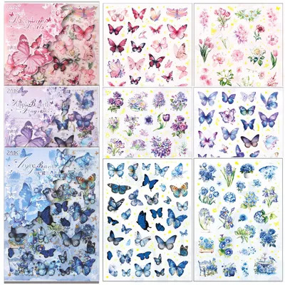 6 Blätter Aufkleber Blumen & Schmetterlinge, bunt, dekorativ