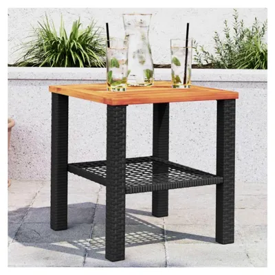 Produktbild von Gartentisch aus Polyrattan und Akazienholz, schwarz, 40 x 40 x 42 cm